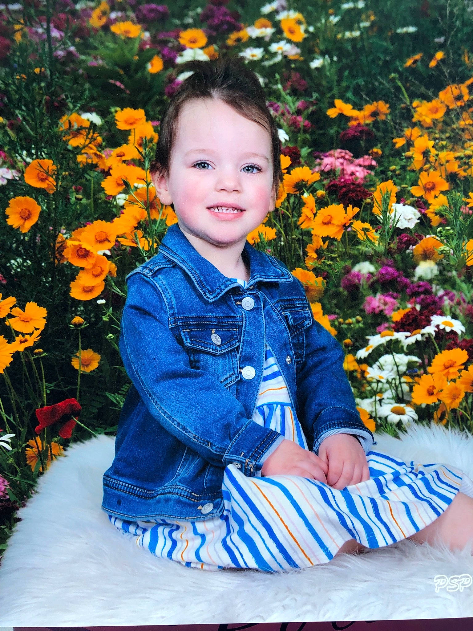 Olivia joined the competition — help win amazing prizes! annual_plant, child, child_model, floral_design, floristry, flower, grass, happy, joy, person, photography, plant, portrait_photography, sitting, smile, spring, toddler, wildflower, yellow