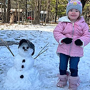 Lexi joined the competition — help win amazing prizes! baby, cap, clothing, coat, face, glove, hat, head, jacket, nature, outdoors, pants, person, photography, plant, portrait, snow, tree, vegetation, winter