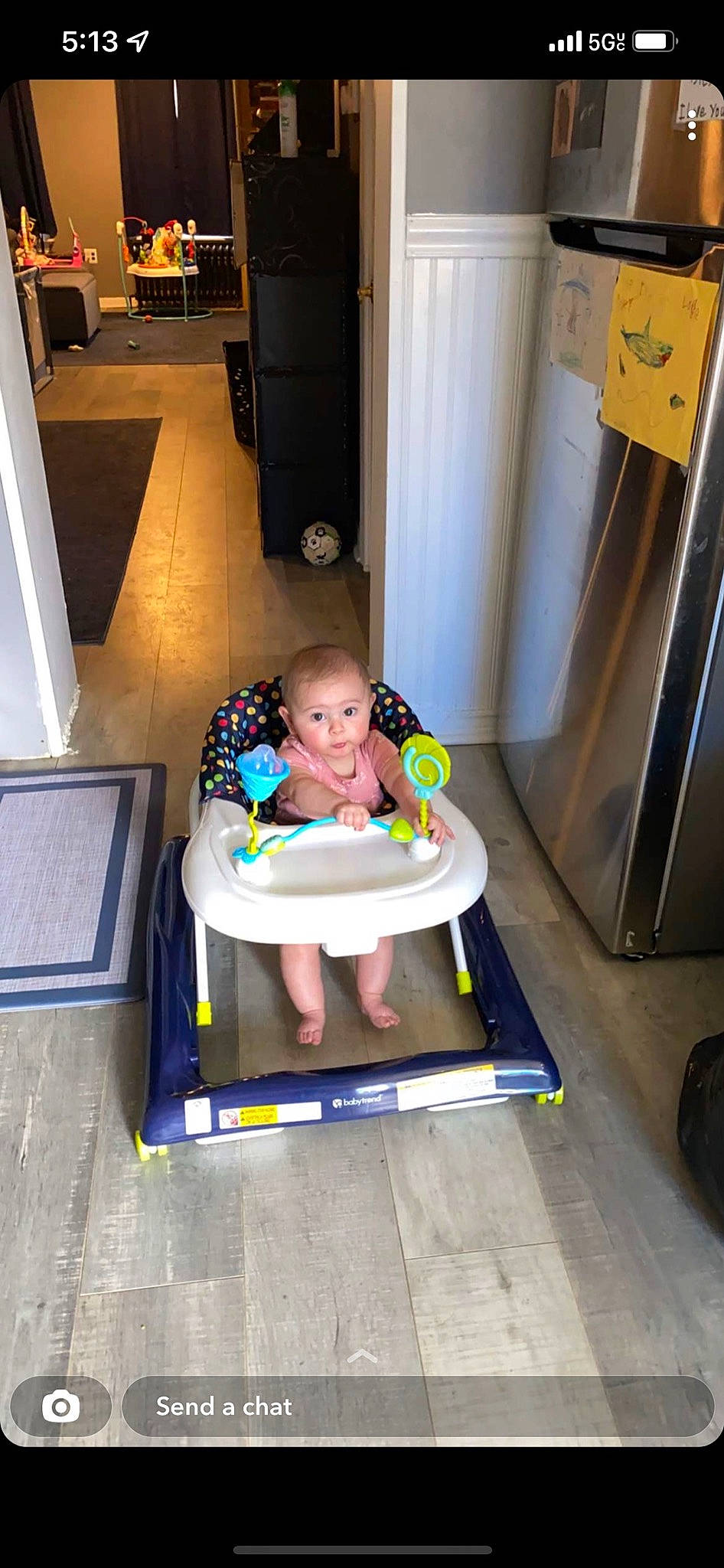 Paisley Grace joined the competition — help win amazing prizes! baby, baby_toddler_clothing, child, cleanliness, comfort, door, floor, flooring, fun, gas, hardwood, leisure, person, product, room, sitting, surprise, thigh, toddler, waste_container