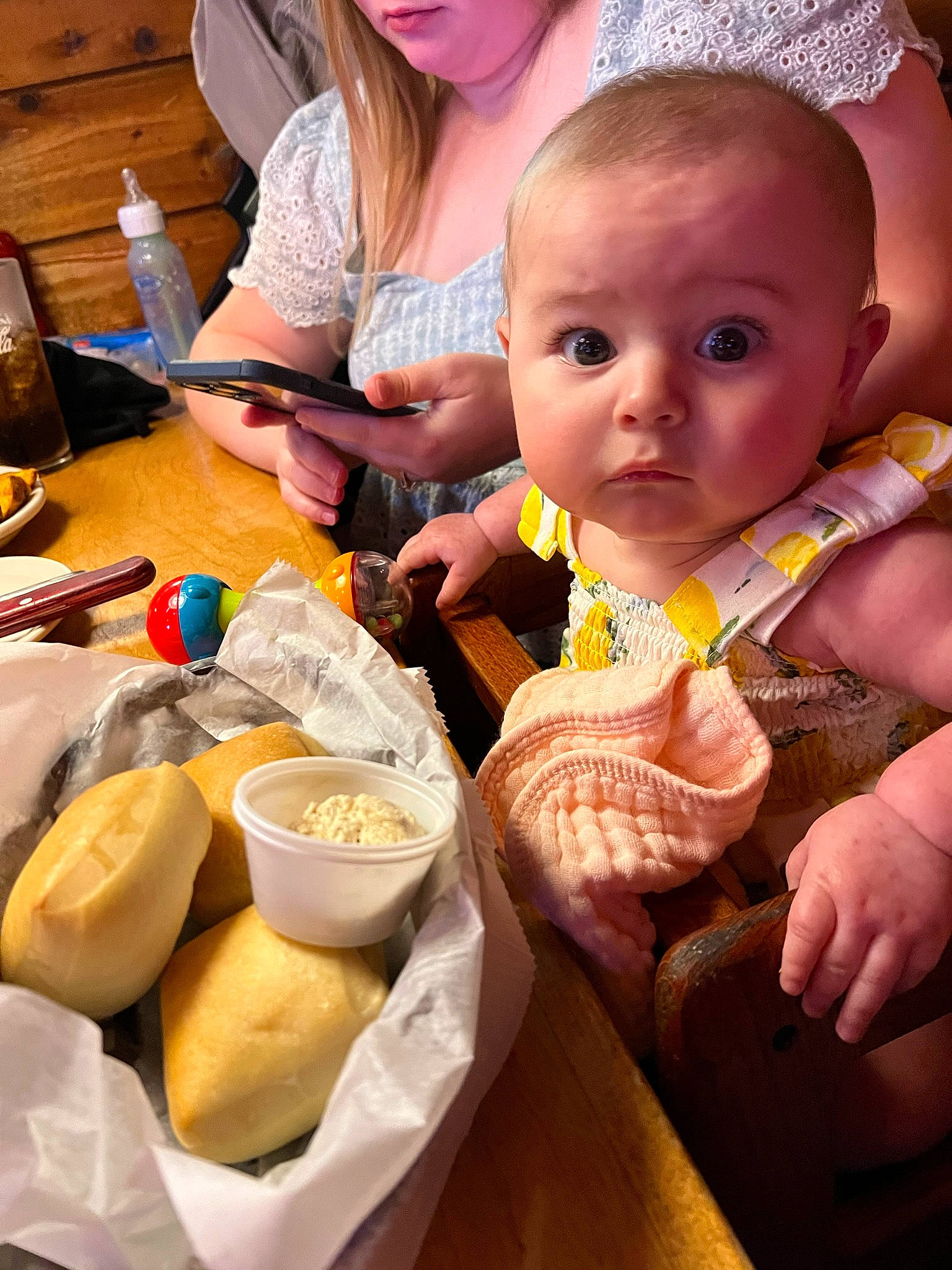 Paisley Grace joined the competition — help win amazing prizes! baby, baby_toddler_clothing, banana, bowl, chair, child, comfort_food, dress, event, eye, food, happy, ingredient, iris, person, plate, recipe, spoon, table, tableware