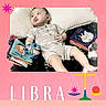 baby, background, book, child, clothing, colorful, cute, face, foot, hand, indoor, infant, libra, lying_down, pillow, pink, portrait, scale, toy, zodiac