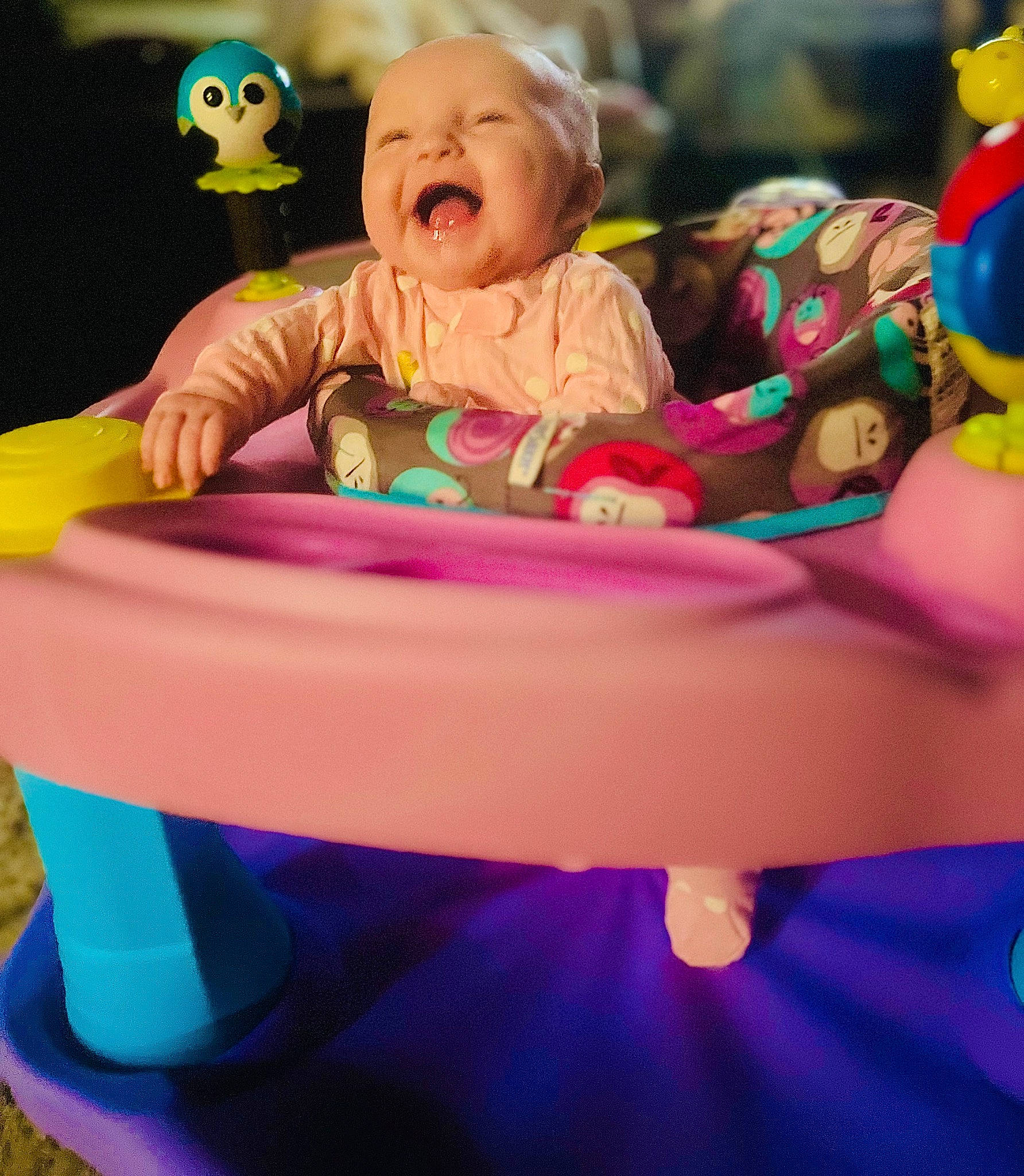 Ainsley is registered to the contest to win money with this photo: baby, baby_playing_with_toys, baby_products, baby_toddler_clothing, blue, child, event, facial_expression, fun, happy, leisure, magenta, person, pink, product, purple, room, sitting, table, toddler