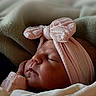 newborn, baby, sleeping, blanket, headband, pink, soft, closeup, portrait, infant, wrapped, cozy, face, resting, child, indoors, cute, peaceful, skin, headwear