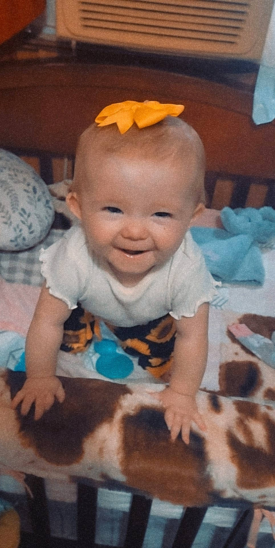 Hazley Gail is registered to the contest to win money with this photo: arm, baby, baby_toddler_clothing, cheek, comfort, eye, floor, flooring, happy, human_body, iris, mammal, nose, person, product, skin, sleeve, smile, textile, toddler