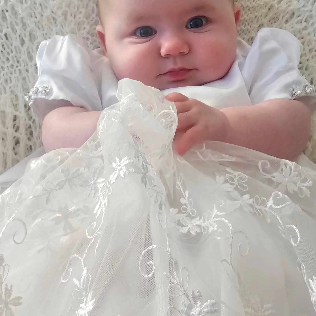 Keeva joined the competition — help win amazing prizes! baby, bed, blanket, clothing, cushion, dress, face, fashion, formalwear, furniture, gown, head, homedecor, newborn, person, photography, portrait, quilt, wedding, weddinggown