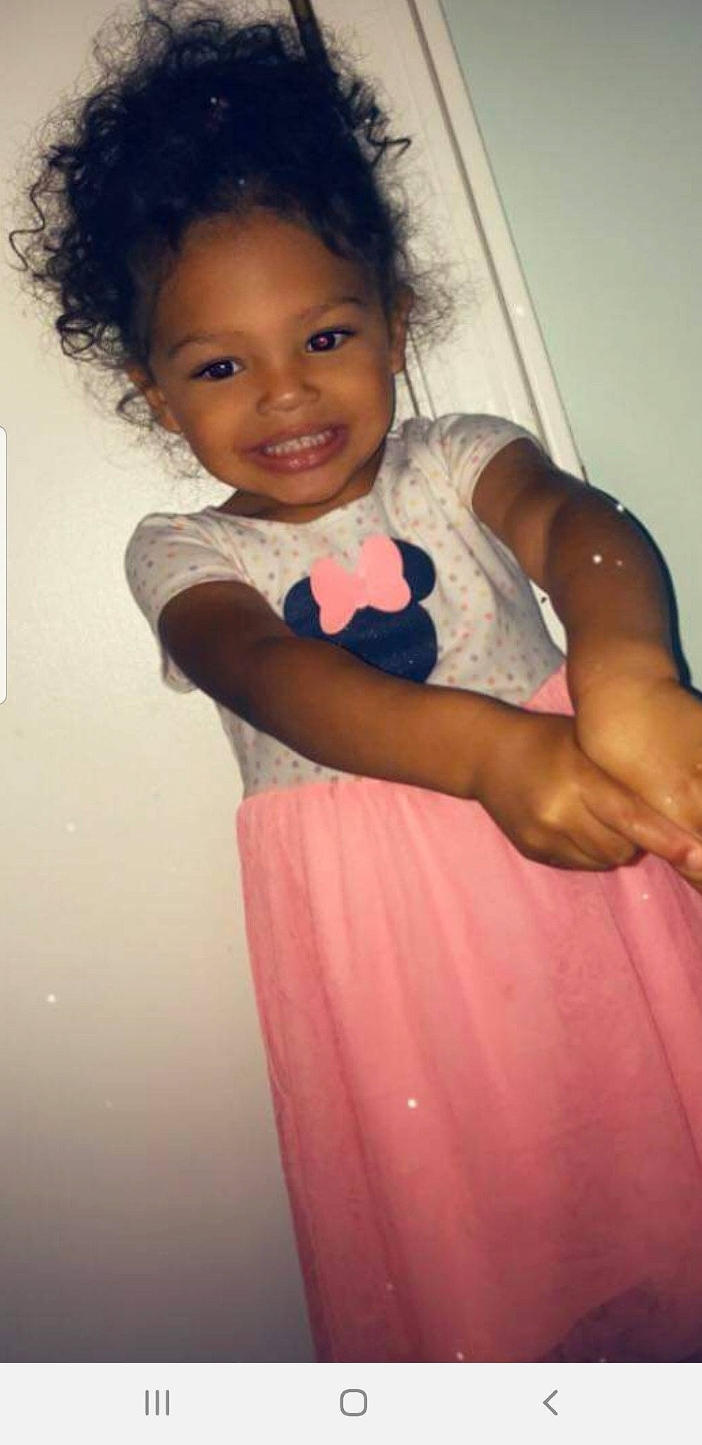 Ellaia is registered to the contest to win money with this photo: baby_toddler_clothing, chin, dress, eye, facial_expression, flash_photography, hairstyle, happy, head, iris, joy, leg, nose, organ, person, pink, purple, skin, sleeve, smile