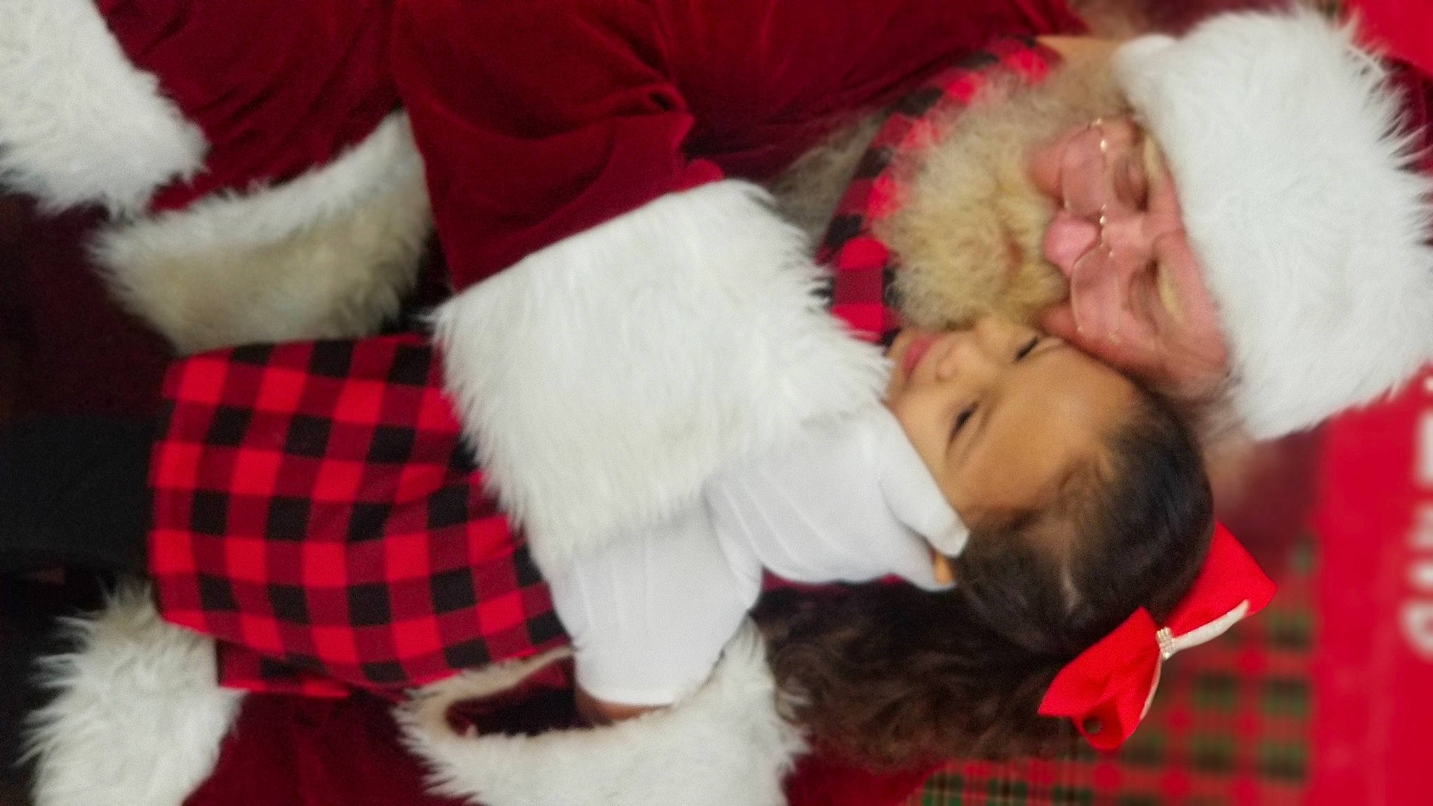 Ellaia is registered to the contest to win money with this photo: baby, carmine, child, christmas, christmas_eve, comfort, event, fur, head, headwear, holiday, human_body, lap, pattern, person, plaid, red, skin, tartan, textile