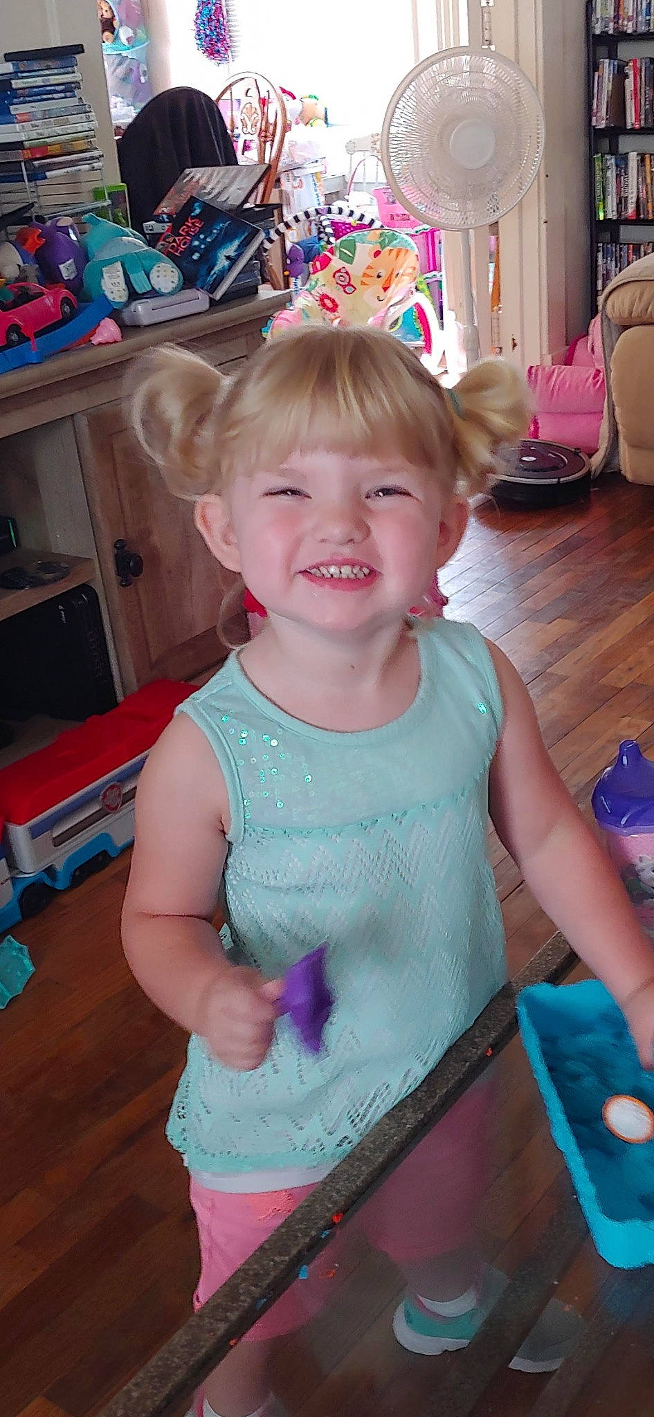 Ericka is registered to the contest to win money with this photo: baby_toddler_clothing, blond, blue, cheek, child, event, fun, green, hairstyle, happy, head, iris, joy, leisure, organ, person, pink, room, skin, smile