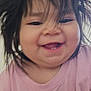 baby, child, smiling, happy, face, hair, pink_shirt, toddler, portrait, cute, indoors, childhood, joy, expression, young, person, closeup, funny_hair, teeth, playful