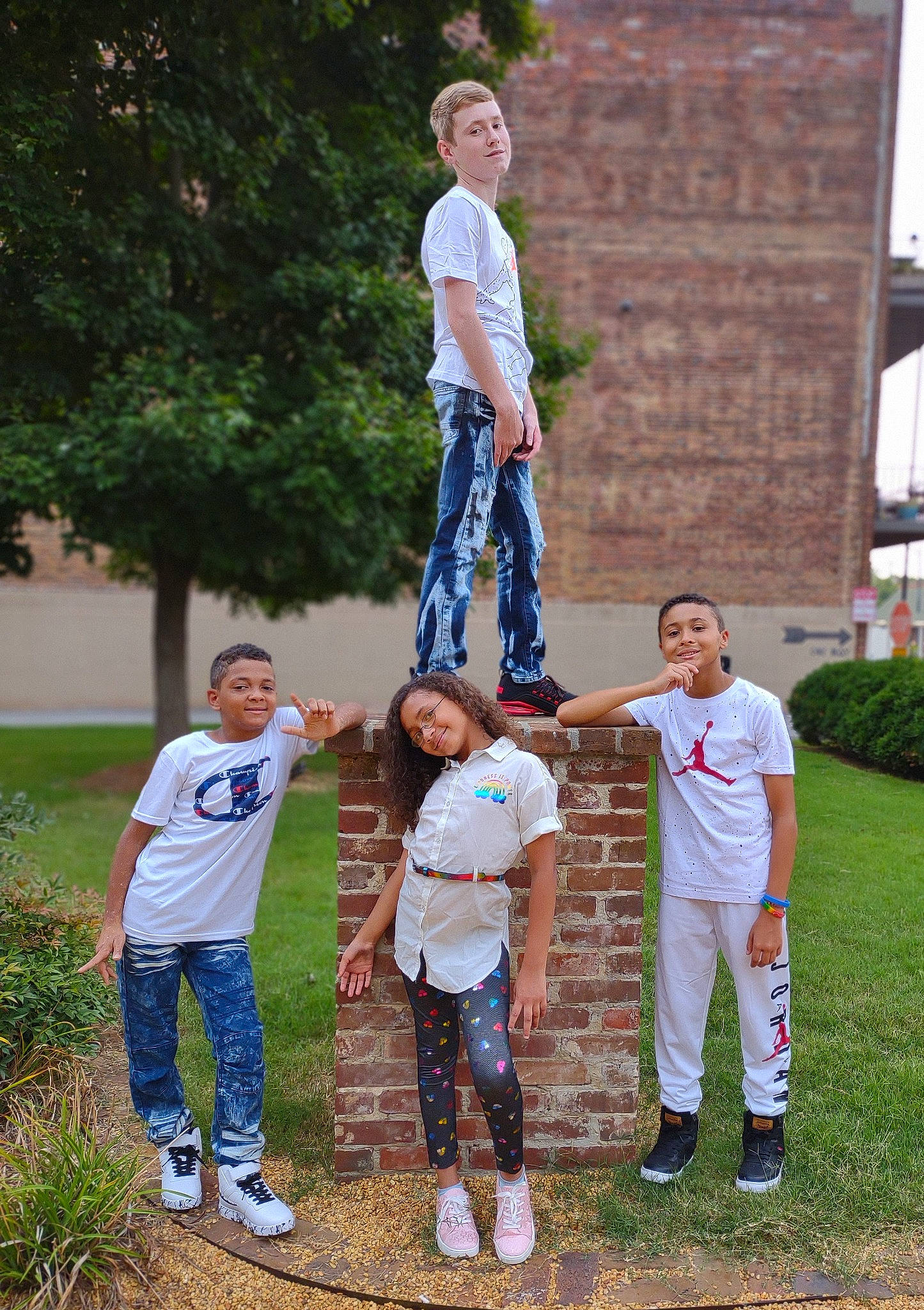 Parris joined the competition — help win amazing prizes! event, footwear, fun, gesture, grass, green, happy, jeans, joy, lawn, leisure, people_in_nature, person, plant, recreation, shoe, shorts, smile, sneakers, t_shirt