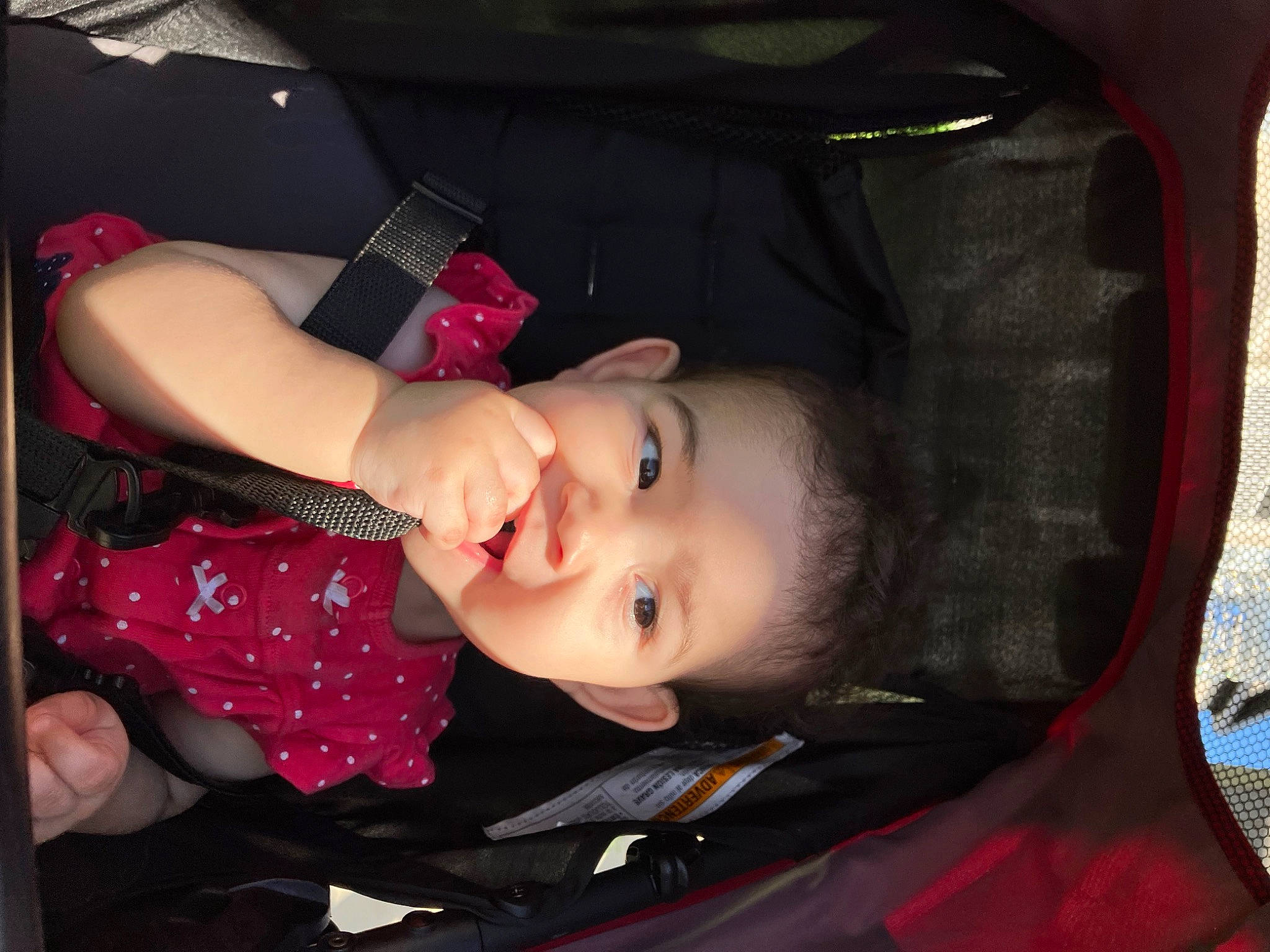 Athena joined the competition — help win amazing prizes! auto_part, automotive_design, baby_carriage, baby_products, black_hair, car_seat, cheek, child, cool, elbow, eyelash, fun, luxury_vehicle, magenta, mouth, pattern, person, smile, vehicle_door