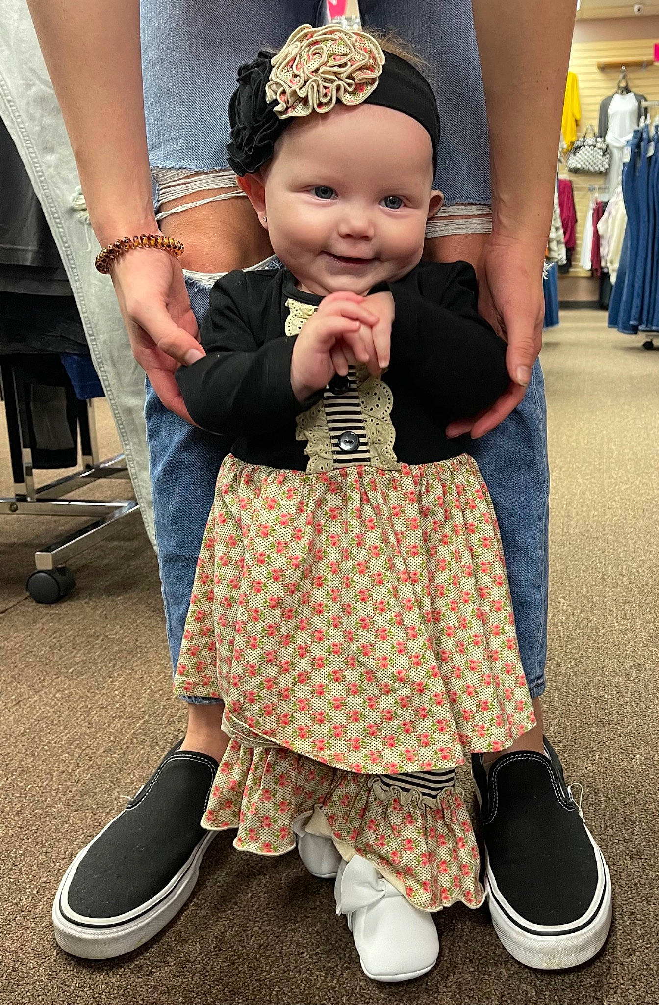 Blakley joined the competition — help win amazing prizes! baby, baby_toddler_clothing, child, flooring, fun, happy, hat, headwear, human_leg, jewellery, joy, pattern, person, pink, product, shoe, sleeve, smile, snapshot, standing