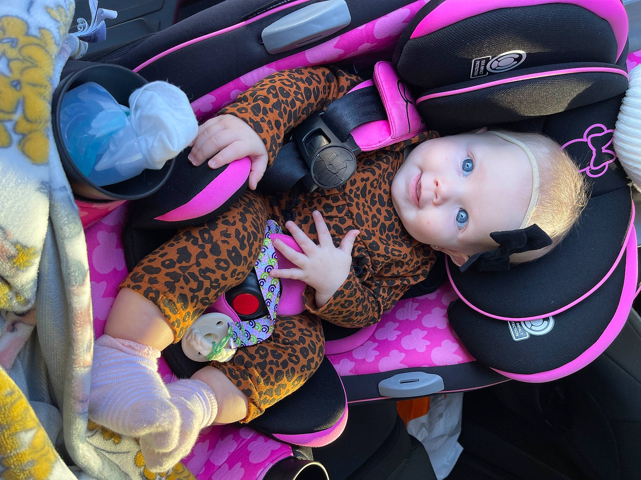 Blakley joined the competition — help win amazing prizes! baby_products, cap, car_seat, eyewear, family_car, fashion_accessory, fun, hat, headgear, headwear, magenta, nail, pattern, person, personal_protective_equipment, pink, product, purple, street_fashion, textile