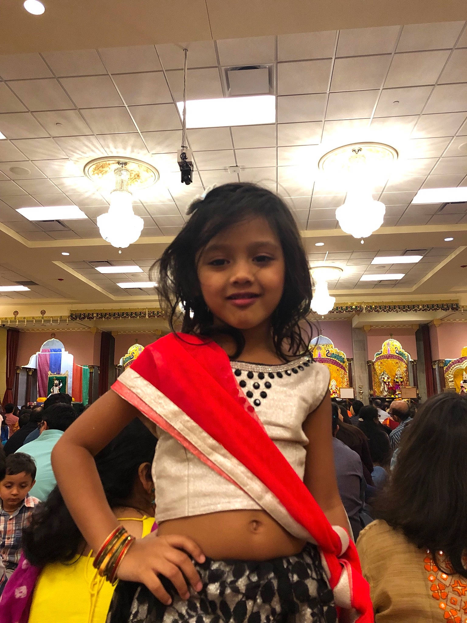 Avishka is registered to the contest to win money with this photo: abdomen, black_hair, costume, event, joy, person, smile, trunk