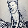 animal, bed, blanket, canine, dog, drawing, ears, face, fur, indoor, legs, monochrome, nosed, pet, pillow, portrait, resting, sitting, sketch, texture