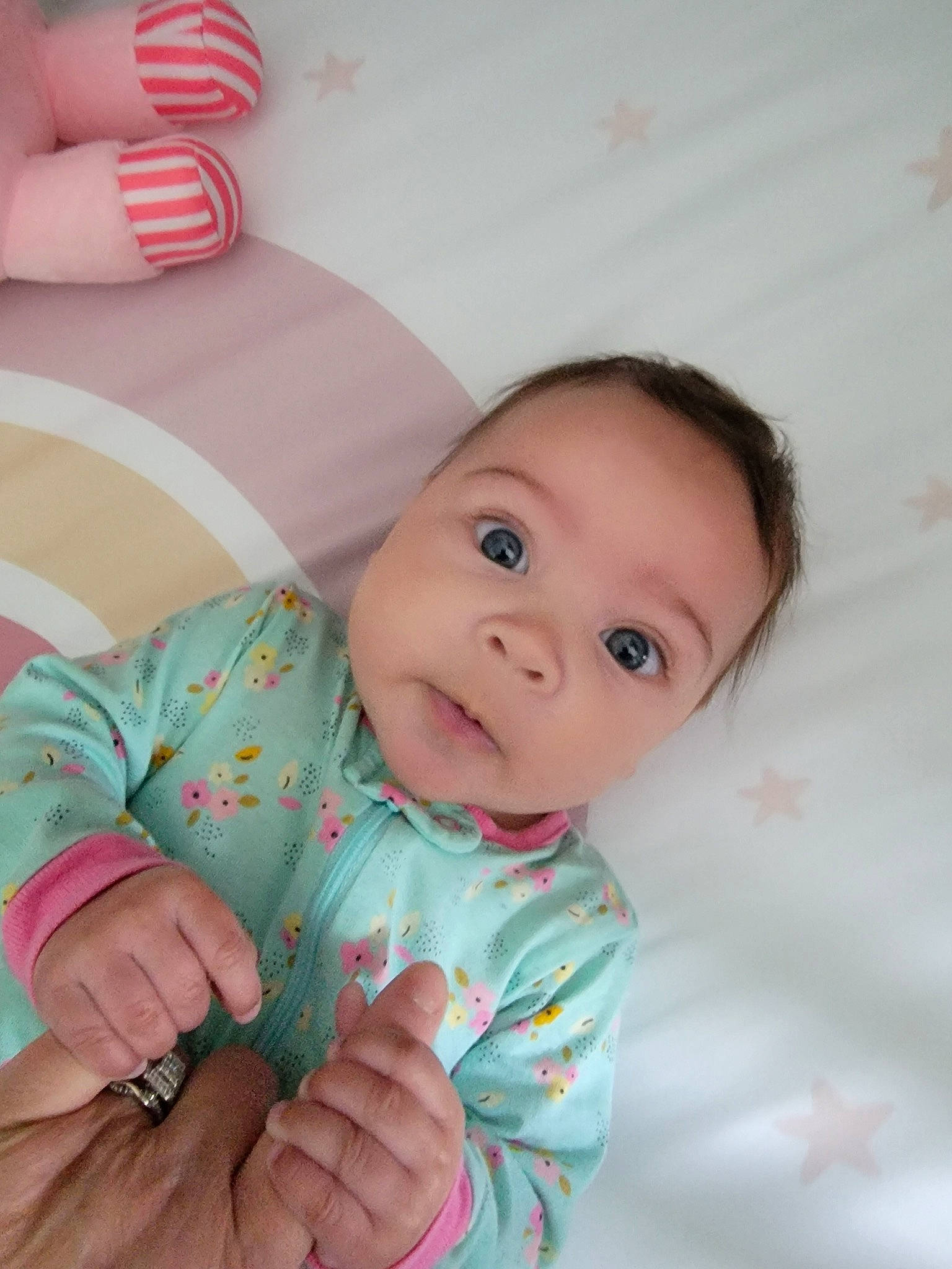 Ariya joined the competition — help win amazing prizes! baby, baby_toddler_clothing, cheek, child, comfort, finger, foot, gesture, happy, linens, nail, pattern, person, pink, sitting, skin, sleeve, smile, thigh, thumb