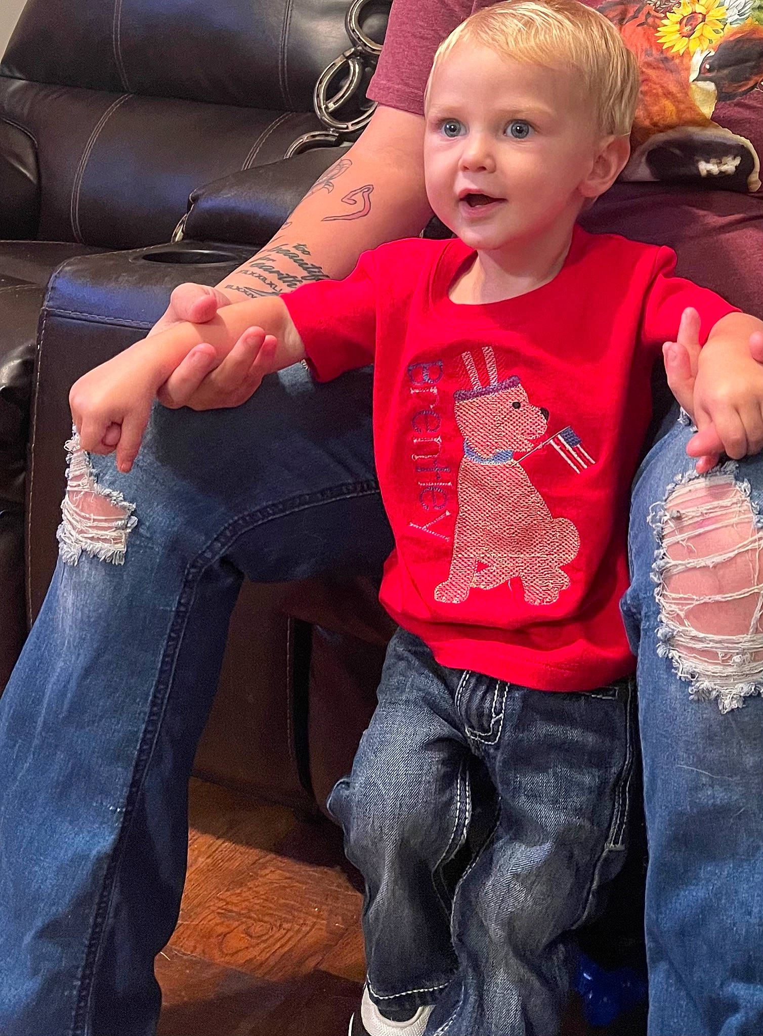 Brentley is registered to the contest to win money with this photo: baby_toddler_clothing, child, cool, denim, eye, face, fun, gesture, happy, head, leg, leisure, organ, person, skin, sleeve, smile, snapshot, thigh, toddler
