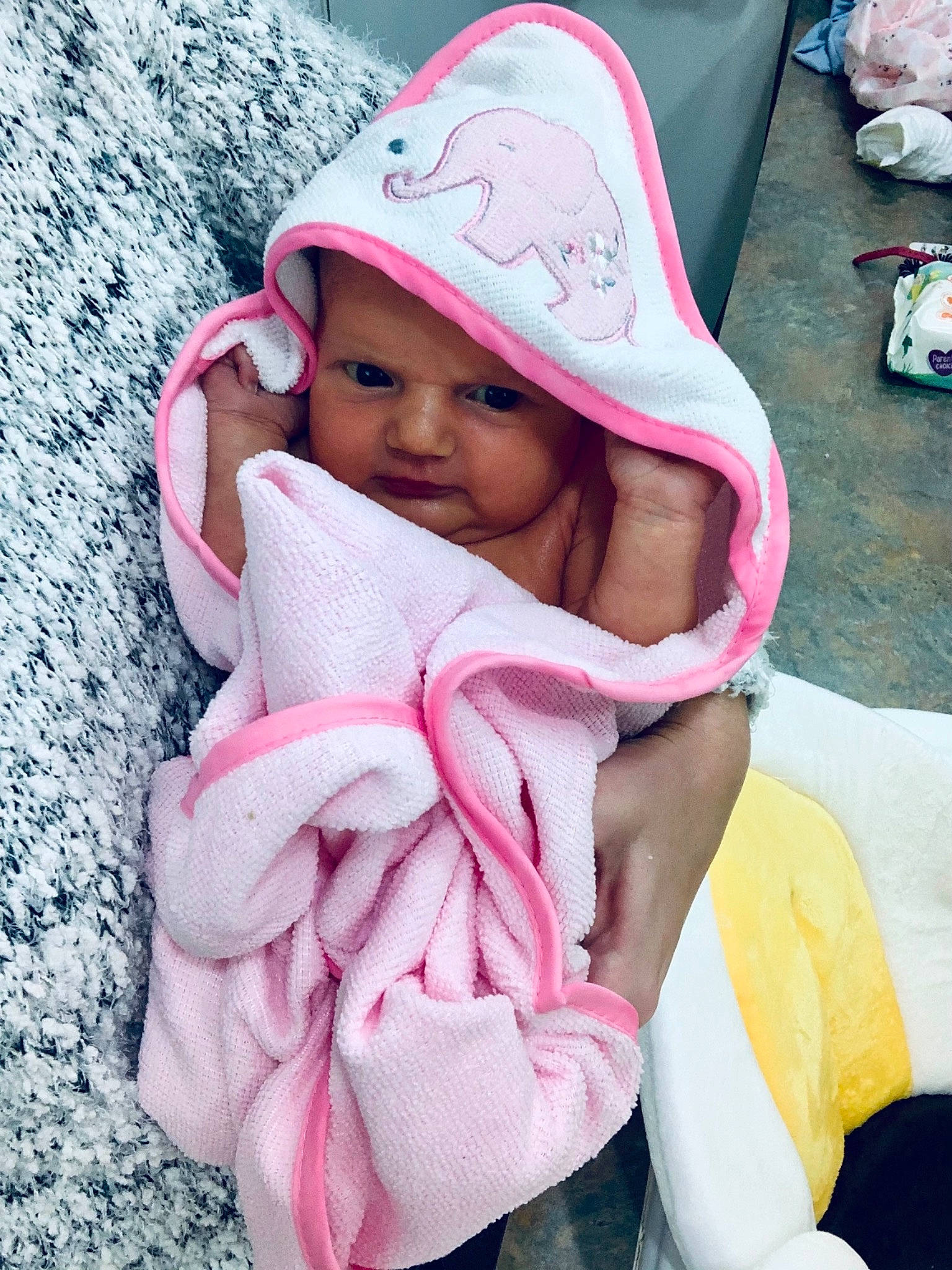 Elliana joined the competition — help win amazing prizes! baby, baby_toddler_clothing, cap, comfort, dress, face, happy, hat, headgear, headwear, human_body, linens, lip, magenta, outerwear, person, photograph, pink, skin, sleeve
