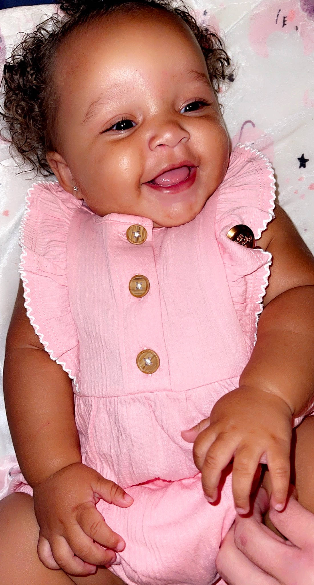 Jaliyah joined the competition — help win amazing prizes! arm, baby_toddler_clothing, cheek, dress, eyelash, gesture, hand, happy, iris, lip, mouth, neck, nose, outerwear, person, pink, product, skin, sleeve, smile