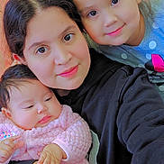 Arisbeth joined the competition — help win amazing prizes! children, baby, toddler, siblings, family, selfie, portrait, smiling, happy, cuddling, indoor, close_up, faces, infant, pink_clothing, black_clothing, blue_clothing, dark_hair, warm_lighting, affection