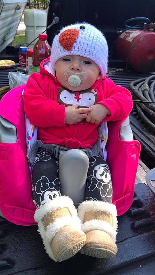 Bristol is registered to the contest to win money with this photo: baby_products, beanie, child, headgear, headwear, knit_cap, person, plush, stuffed_toy, toddler, toy, winter