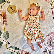 Emery joined the competition — help win amazing prizes! baby, infant, one_month, floral_blanket, headband, cute_outfit, lying_down, raised_arms, soft_texture, portrait, newborn, child, small_feet, sleepwear, decorative_blanket, peaceful, indoors, light_skin, curious_expression, baby_girl