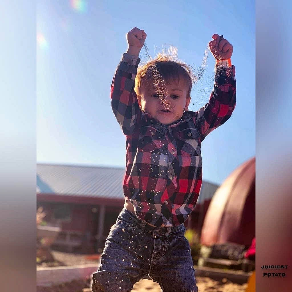 Brice joined the competition — help win amazing prizes! arm, child, cloud, design, finger, fun, gesture, happy, jeans, outerwear, pattern, person, photography, plaid, sky, sleeve, smile, thumb, toddler, vacation