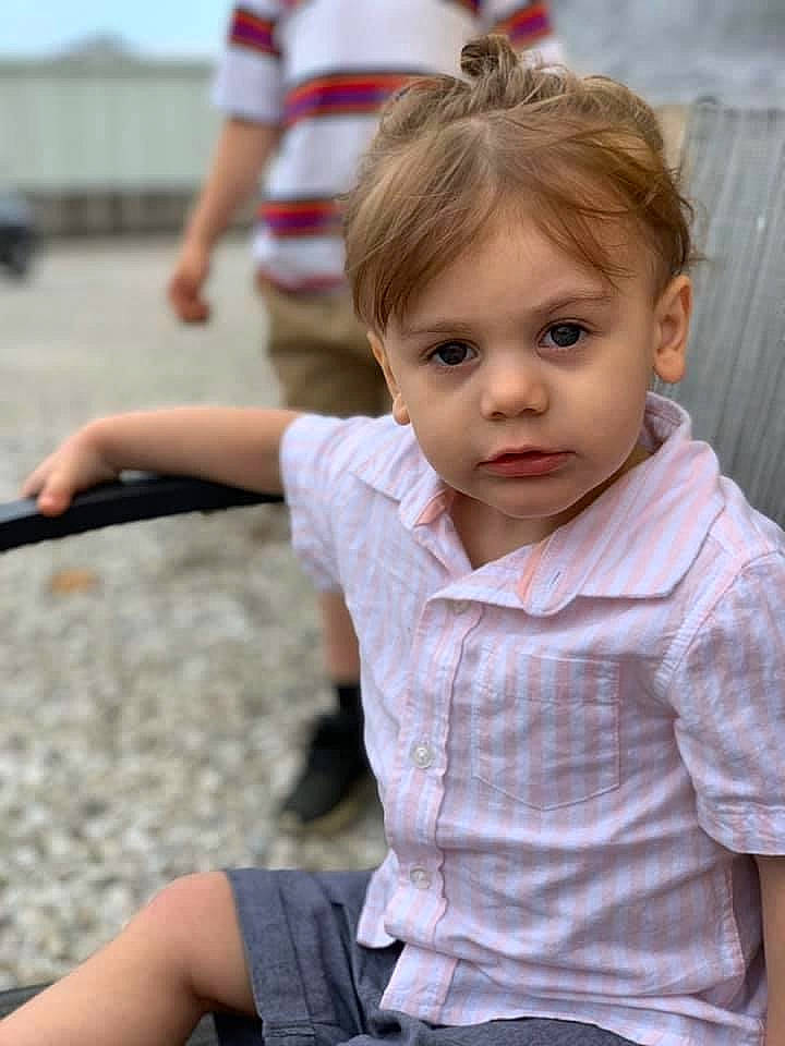 Brice joined the competition — help win amazing prizes! baby, beauty, blond, cheek, child, face, hairstyle, person, play, sitting, skin, sleeve, smile, t_shirt, toddler, vacation