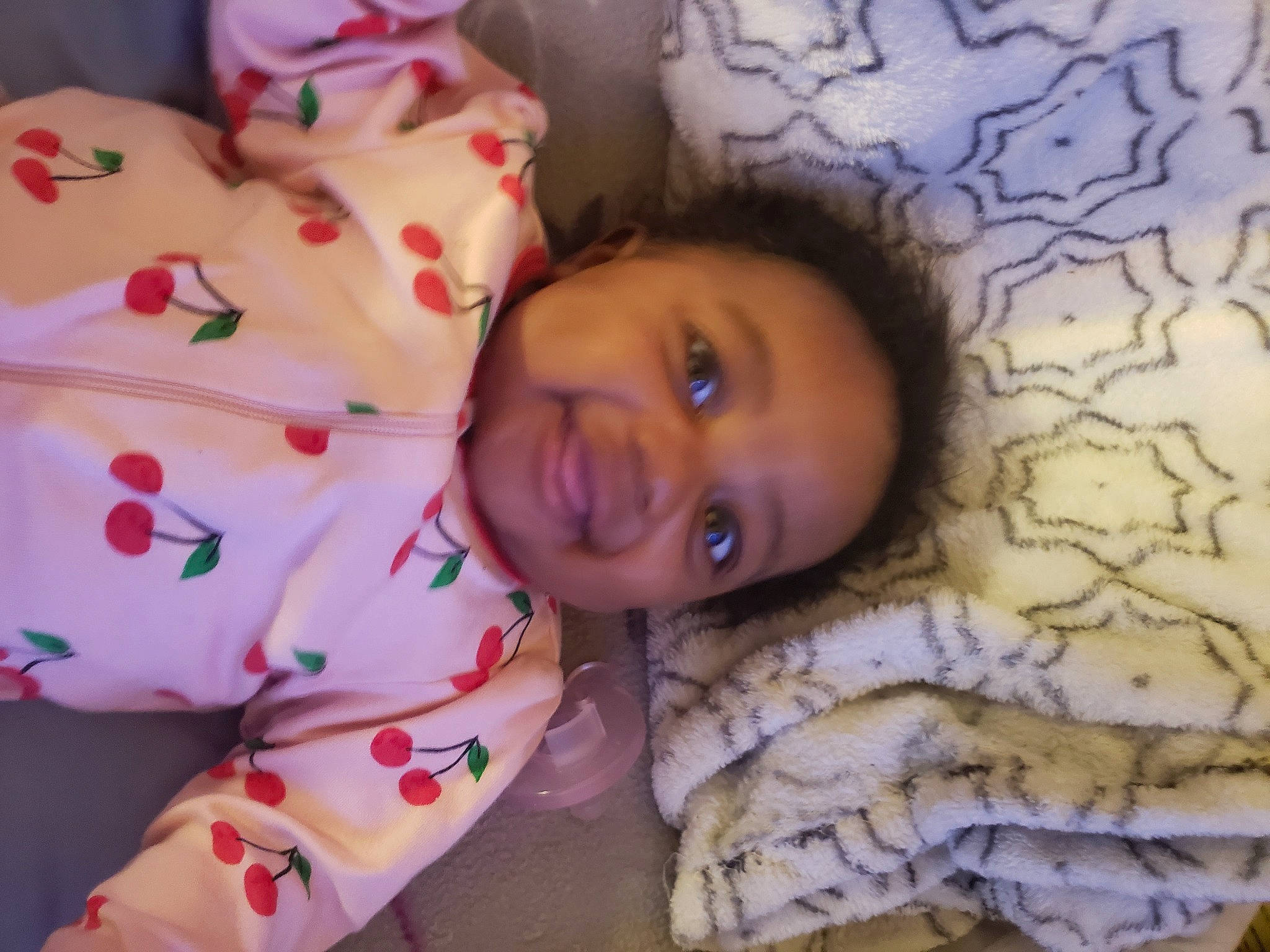 Khari joined the competition — help win amazing prizes! baby, baby_toddler_clothing, cheek, child, facial_expression, happy, human, joy, laugh, linens, lip, mouth, nightwear, nose, person, pink, skin, smile, textile, toddler