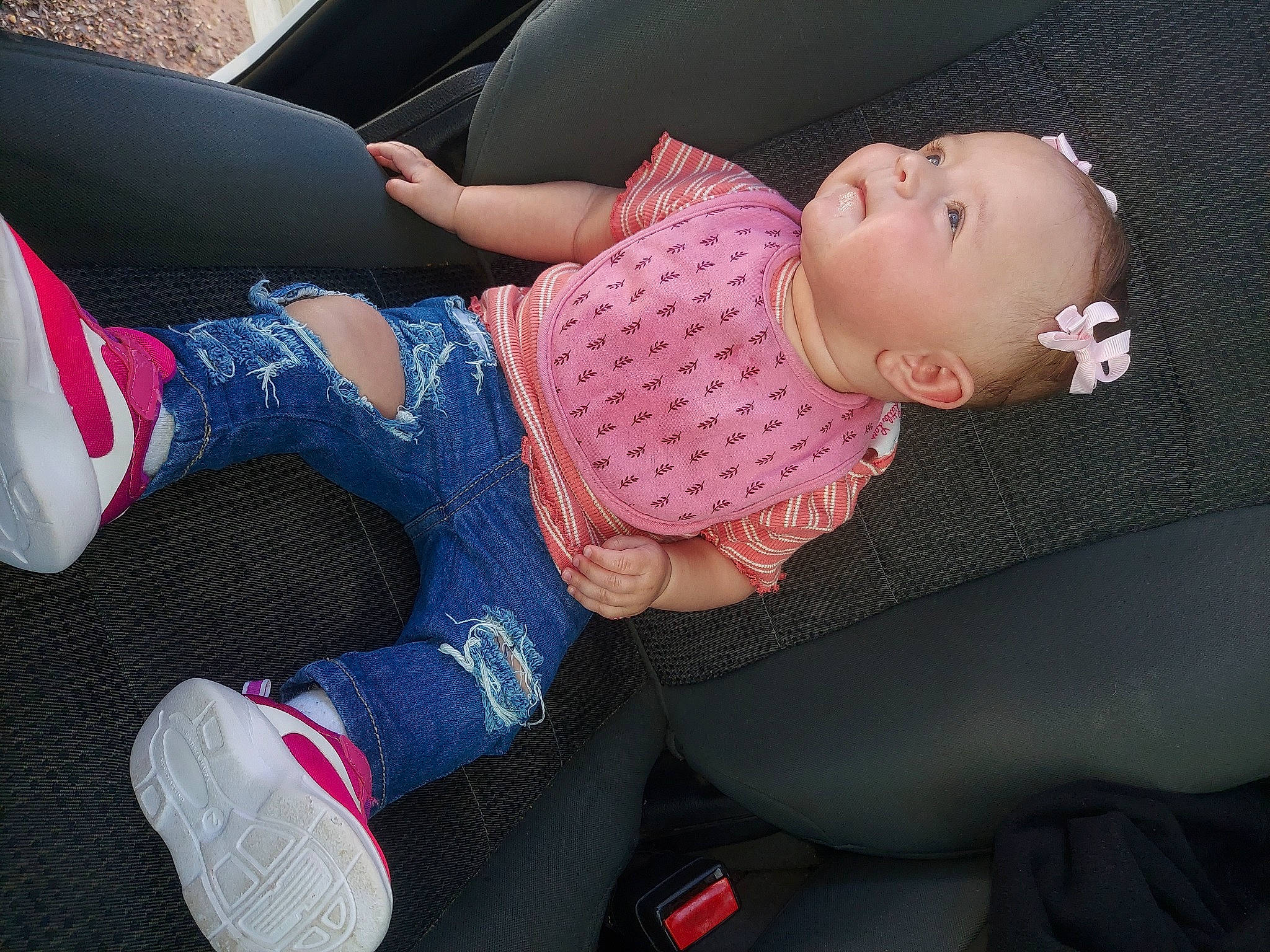 Harlyn joined the competition — help win amazing prizes! auto_part, baby, baby_carriage, baby_in_car_seat, baby_products, baby_toddler_clothing, car_seat, child, comfort, electric_blue, finger, human_leg, knee, lap, nail, pattern, person, textile, thigh, toddler