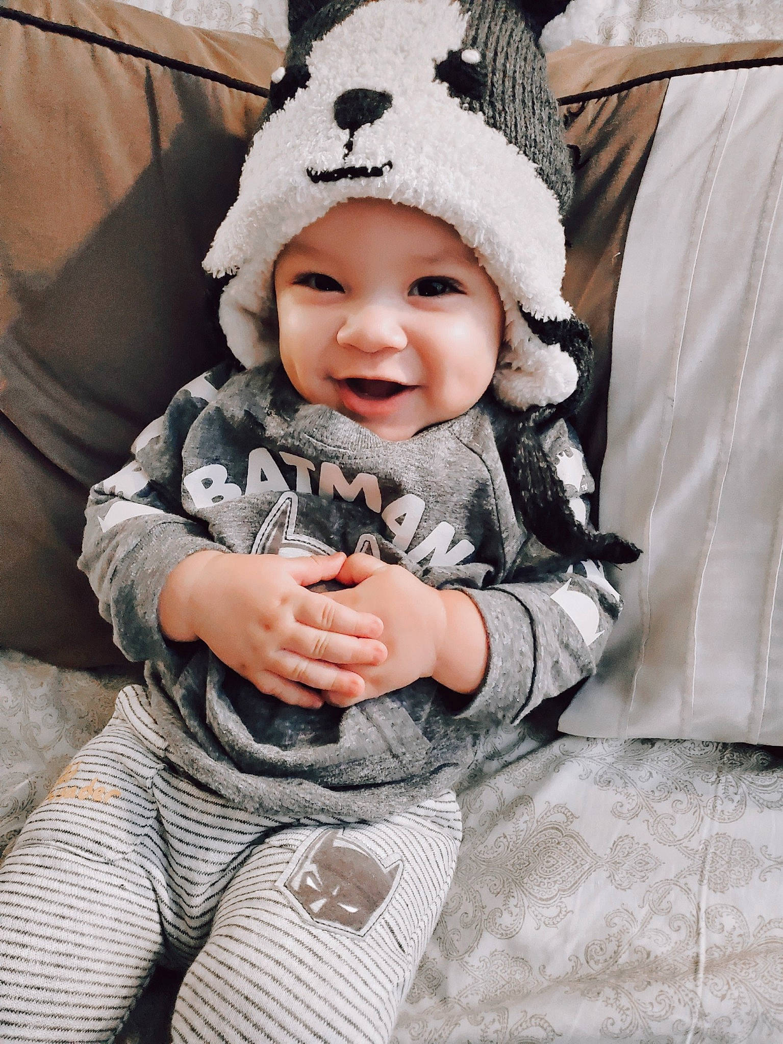 Gabryel is registered to the contest to win money with this photo: baby, beanie, bonnet, cap, cheek, child, ear, headgear, headwear, knit_cap, person, toddler