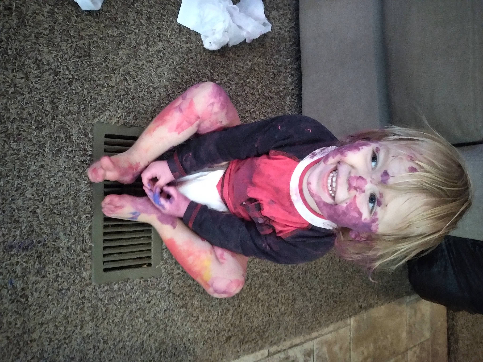 Liam is registered to the contest to win money with this photo: baby, baby_toddler_clothing, child, foot, fun, human_leg, joy, knee, magenta, person, pink, sitting, smile, thigh, toddler, tree