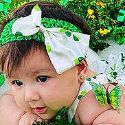 Mia joined the competition — help win amazing prizes! adorable, baby, bow, butterfly, child, closeup, curious, cute, decorations, earring, expression, face, green, headband, holiday, infant, lying_down, portrait, skin, soft