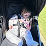 Ariel joined the competition — help win amazing prizes! baby, baby_care, baby_sleep, child, clothing, cute, grass, infant, onesie, outdoor, pacifier, peaceful, resting, safety_harness, shade, sidewalk, sleeping, stroller, sunlight, young