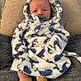 Alexander is registered to the contest to win money with this photo: baby, pacifier, robe, blue_and_white, striped_socks, couch, pillow, infant, blanket, cozy, seated, indoors, soft_fabric, cute, child, face, person, comfort, warm, relaxed