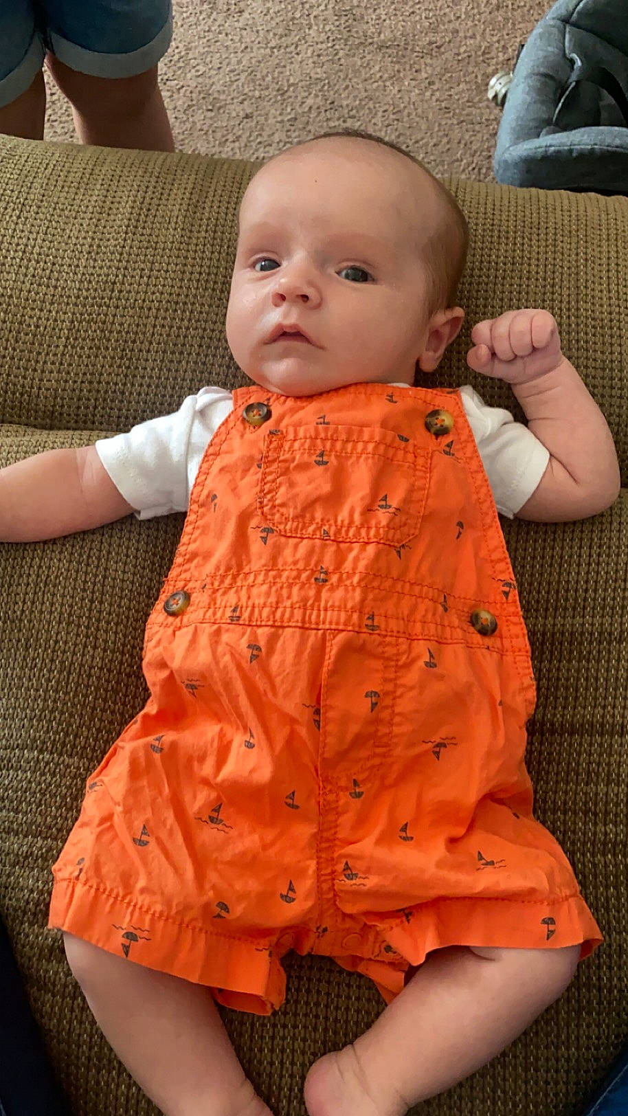 Benny joined the competition — help win amazing prizes! baby, baby_toddler_clothing, cheek, child, chin, comfort, eye, finger, flooring, happy, human_body, linens, mouth, neck, nose, orange, person, skin, sleeve, toddler