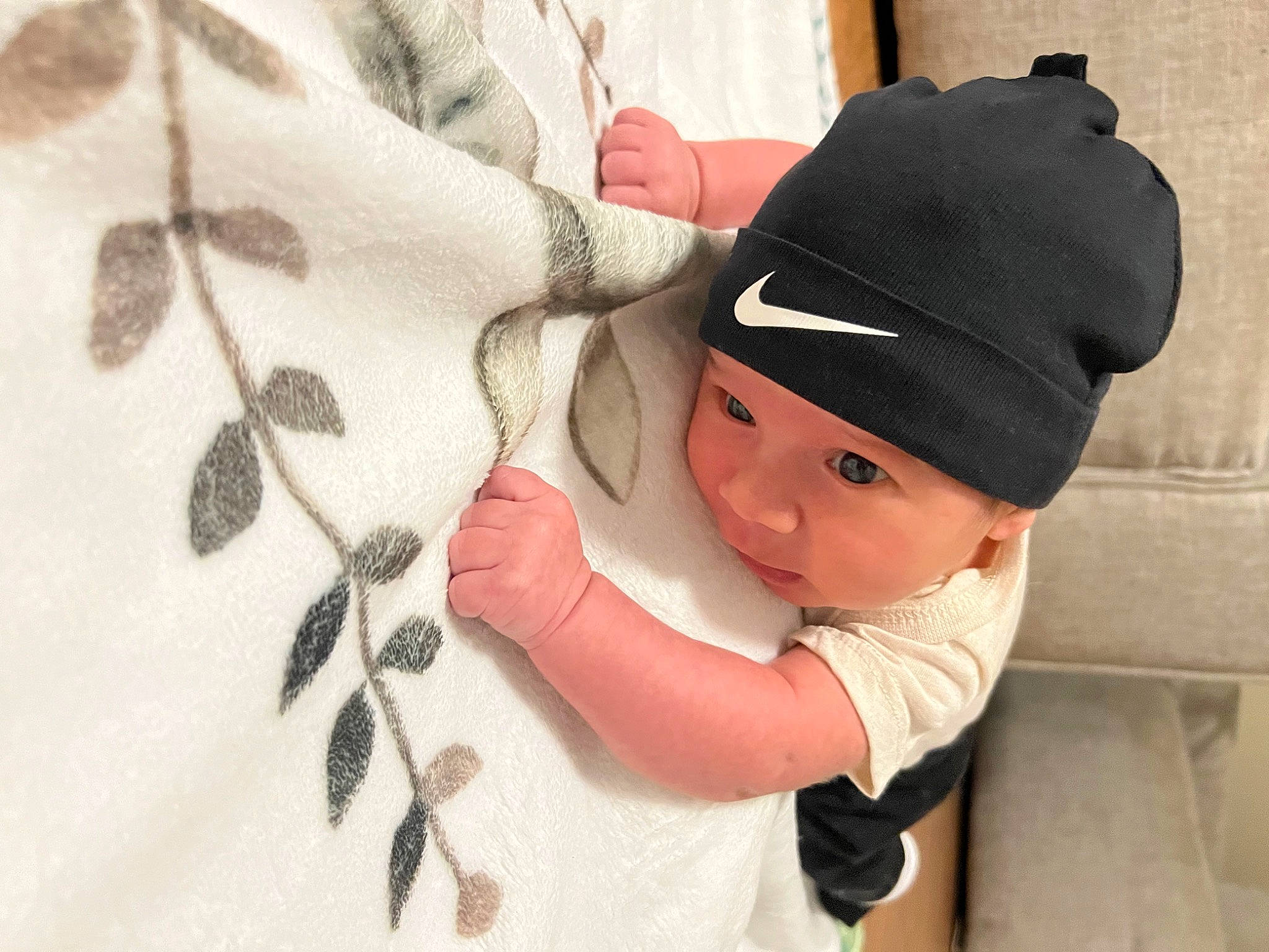 Adrian is registered to the contest to win money with this photo: baby, baby_toddler_clothing, beanie, cap, child, comfort, costume_hat, craft, fashion_accessory, finger, happy, headgear, headwear, linens, pattern, person, skin, sleeve, textile, toddler
