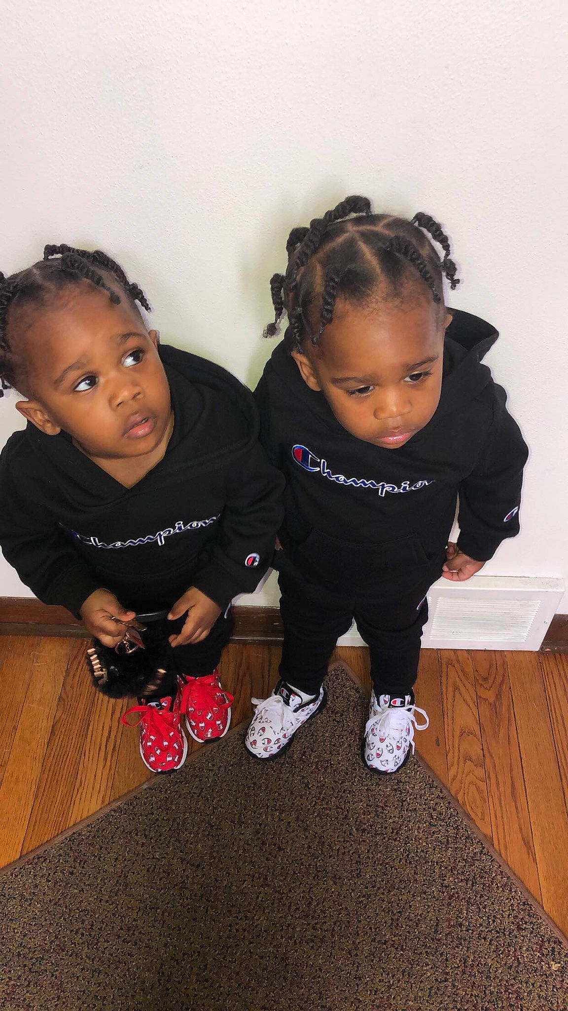 Twins is registered to the contest to win money with this photo: child, footwear, fun, person, play, shoe, t_shirt, toddler