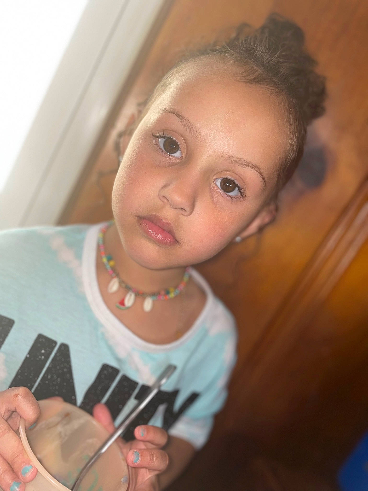 Armoni joined the competition — help win amazing prizes! beauty, child, cutlery, eyebrow, eyelash, fashion_accessory, flash_photography, fork, fun, gesture, happy, jewellery, kitchen_utensil, lip, medical_equipment, nail, neck, person, tableware, thumb