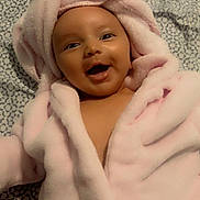 Kamiya joined the competition — help win amazing prizes! baby, smiling, face, towel, pink, soft, cute, child, happy, skin, head, eyes, mouth, indoors, blanket, bed, person, portrait, infant, cozy