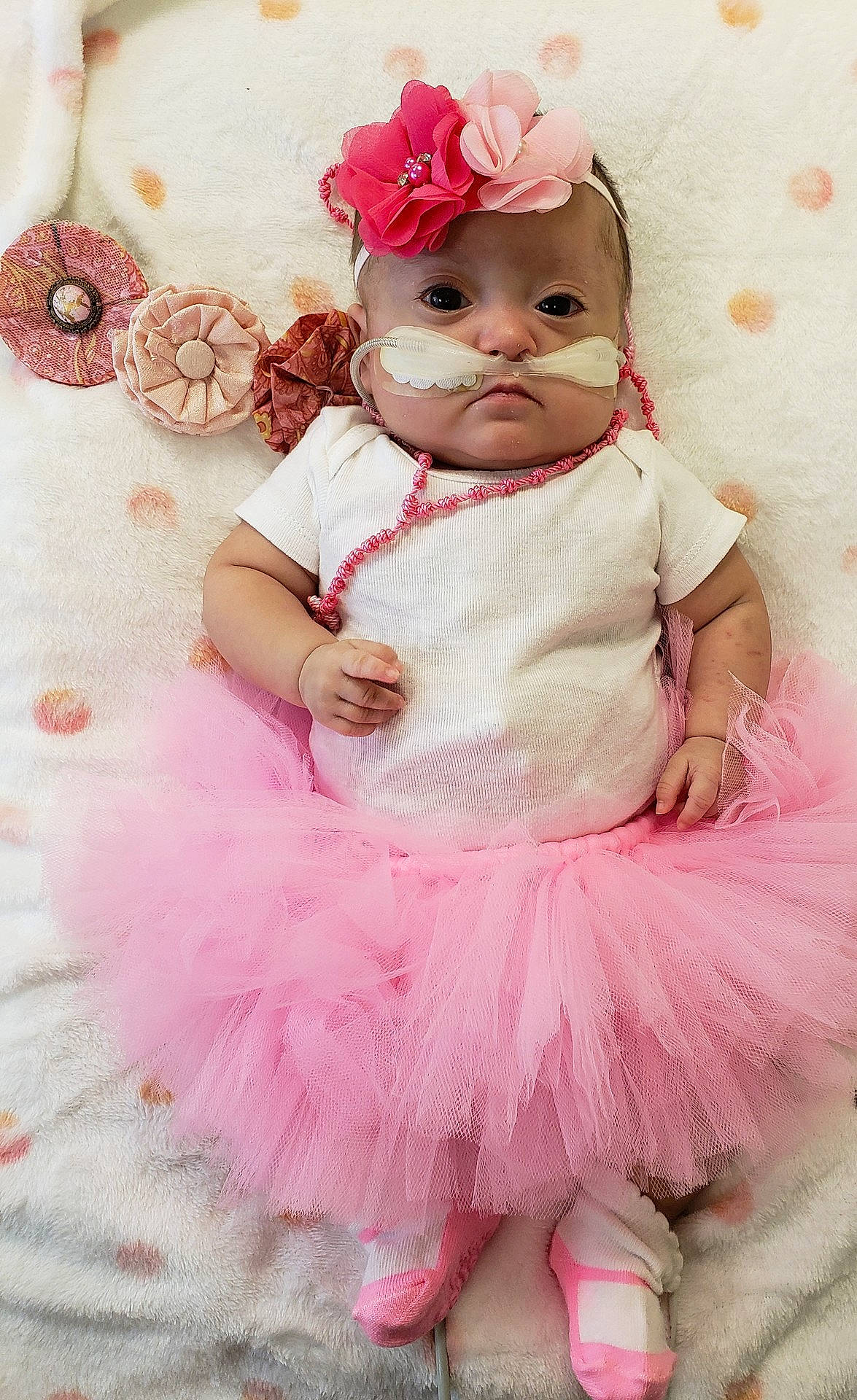Sonia is registered to the contest to win money with this photo: child, costume, dance_dress, doll, girl, hair_accessory, infant, peach, person, petal, pink, product, skin, smile, stuffed_toy, textile, toddler