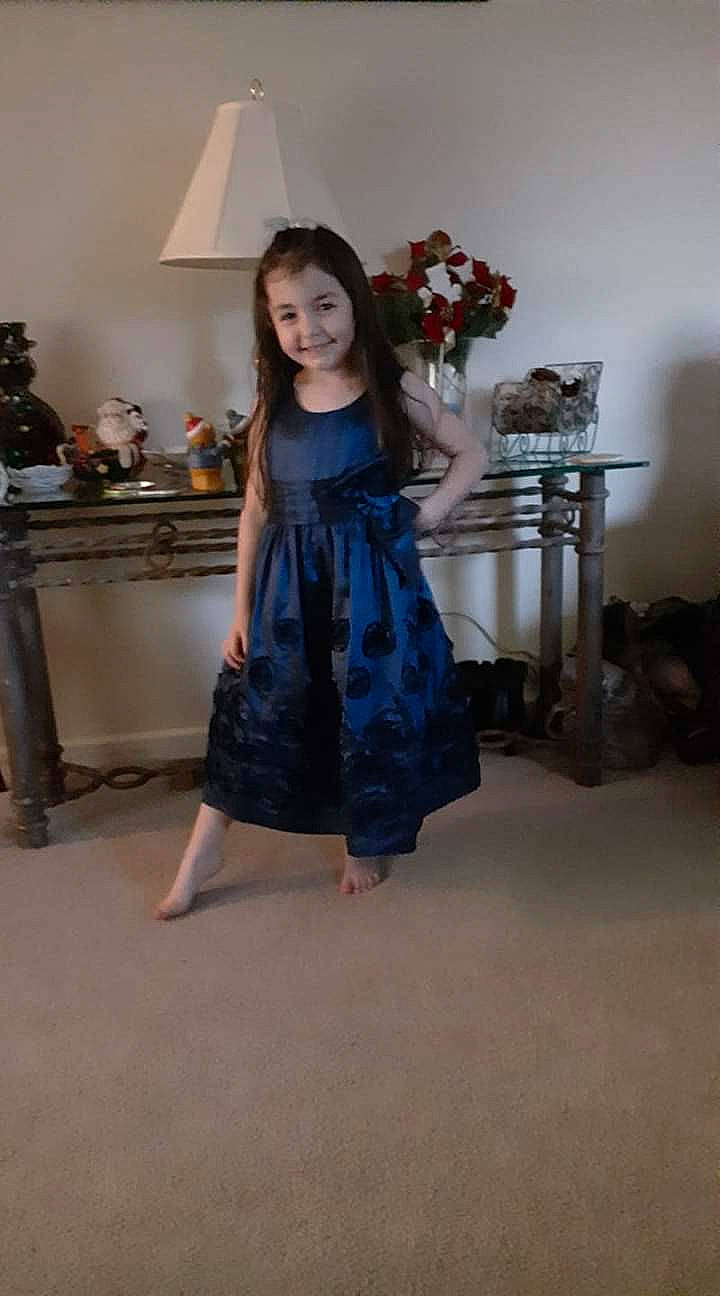 Kailey joined the competition — help win amazing prizes! child, child_model, clothing, dress, fashion_design, formal_wear, joint, joy, leg, long_hair, person, shoulder, waist