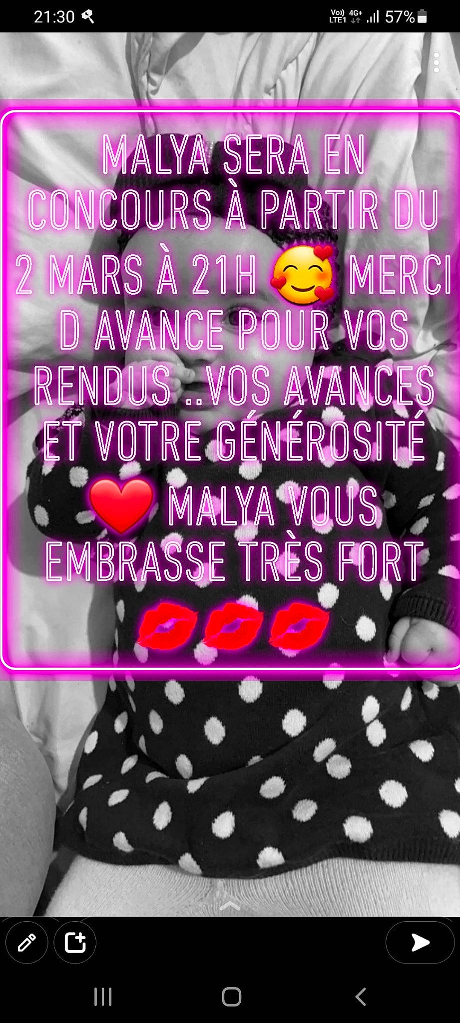 Malya a rejoint le concours — aidez-le/la à gagner de superbes lots ! advertising, art, circle, design, event, font, graphic_design, graphics, happy, linens, magenta, pattern, petal, photo_caption, pink, polka_dot, poster, rectangle