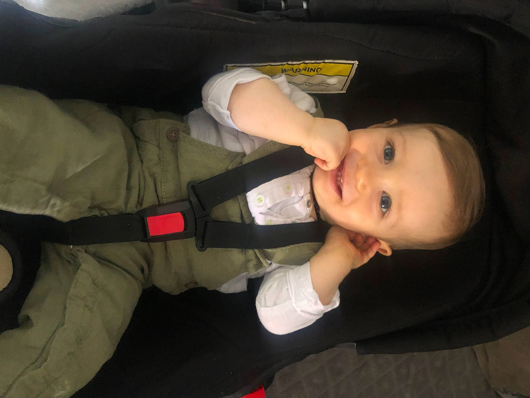 Jack participe au concours pour gagner de l'argent avec cette photo : auto_part, baby, baby_products, baby_toddler_clothing, car_seat, cheek, child, comfort, elbow, finger, flash_photography, fun, gesture, mouth, person, sitting, sleeve, smile, thumb, toddler