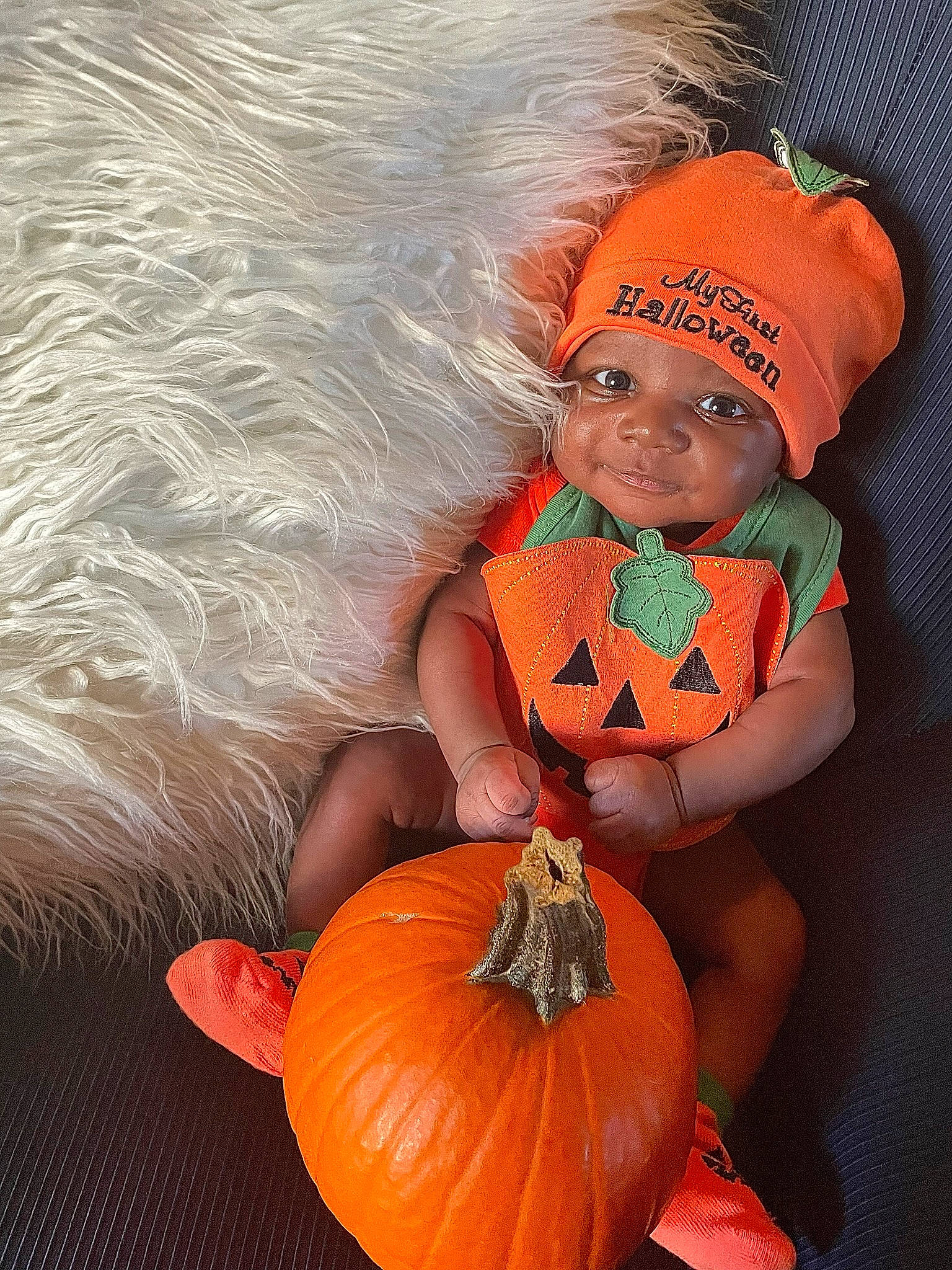 Kyro joined the competition — help win amazing prizes! baby_toddler_clothing, calabaza, cap, child, cucurbita, fun, gourd, happy, hat, headwear, natural_foods, orange, people_in_nature, person, plant, produce, pumpkin, smile, squash, toddler