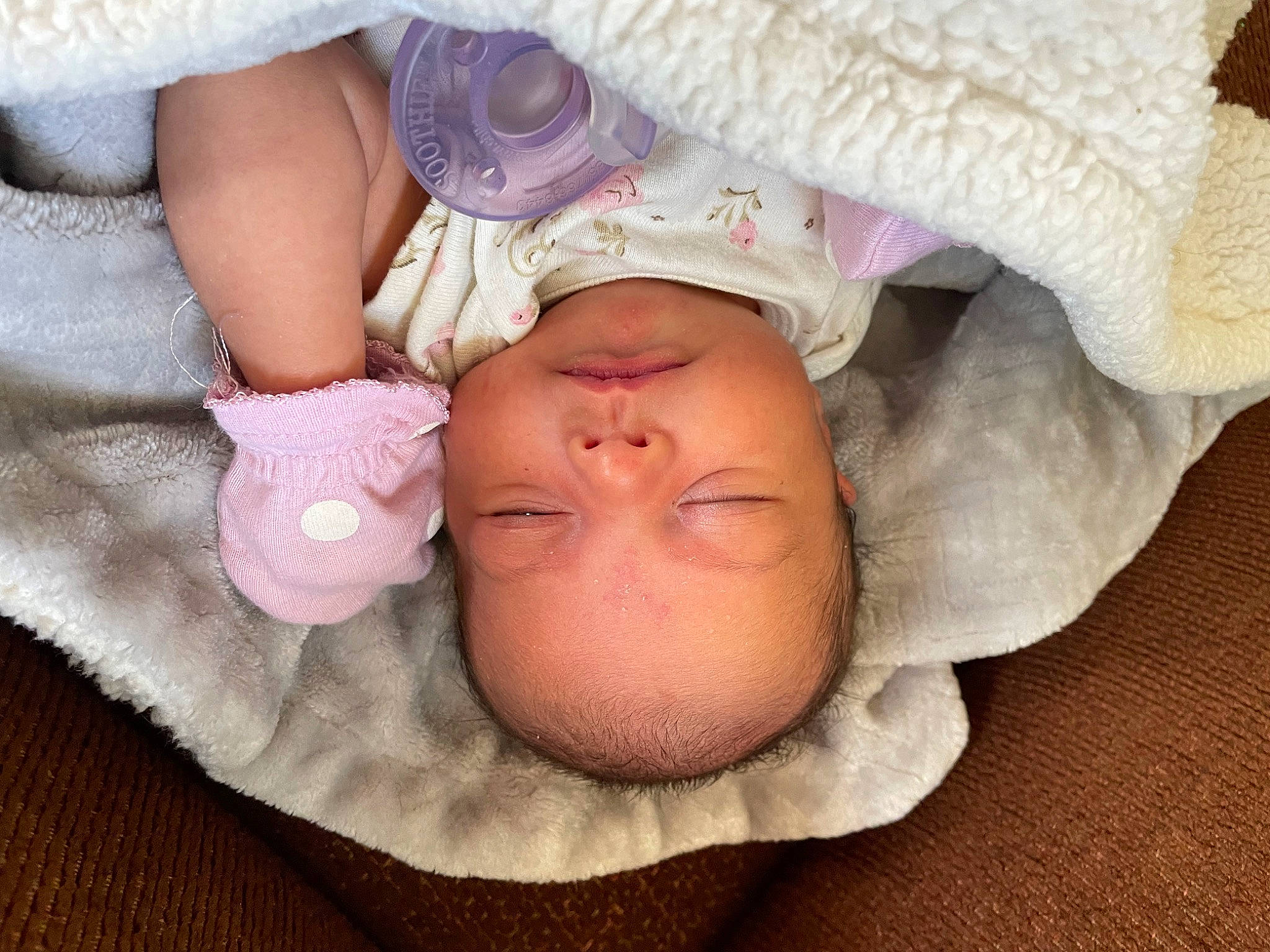 Kahlani joined the competition — help win amazing prizes! arm, baby, baby_products, baby_sleeping, baby_toddler_clothing, cheek, comfort, finger, gesture, hand, linens, lip, mouth, nail, nose, person, pink, skin, textile, thumb