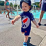 adult, bikini, blue_sky, child, clouds, concrete, family, fun, hat, outdoor, people, poolside, shadow, shoes, summer, sunny, swimming_pool, swimsuit, toddler, water