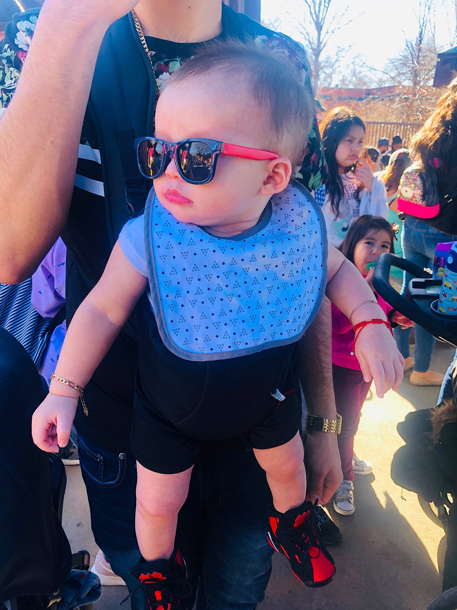 Ismael joined the competition — help win amazing prizes! child, cool, eyewear, fashion_accessory, footwear, glasses, person, personal_protective_equipment, pink, sunglasses, toddler, vision_care
