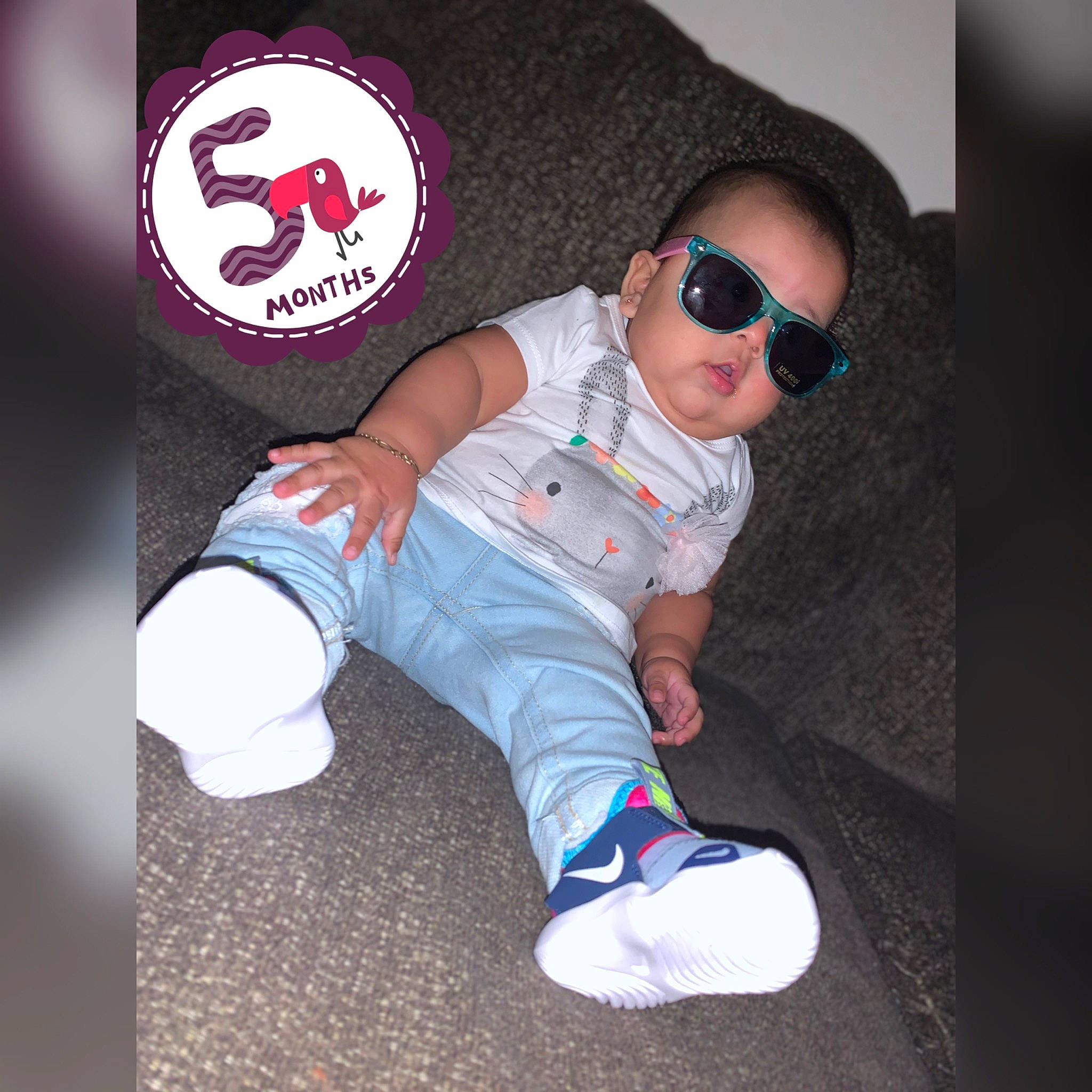 Crystal joined the competition — help win amazing prizes! baby, child, cool, eyewear, glasses, jeans, outerwear, person, photography, pink, shoe, sleeve, sunglasses, t_shirt, toddler, white