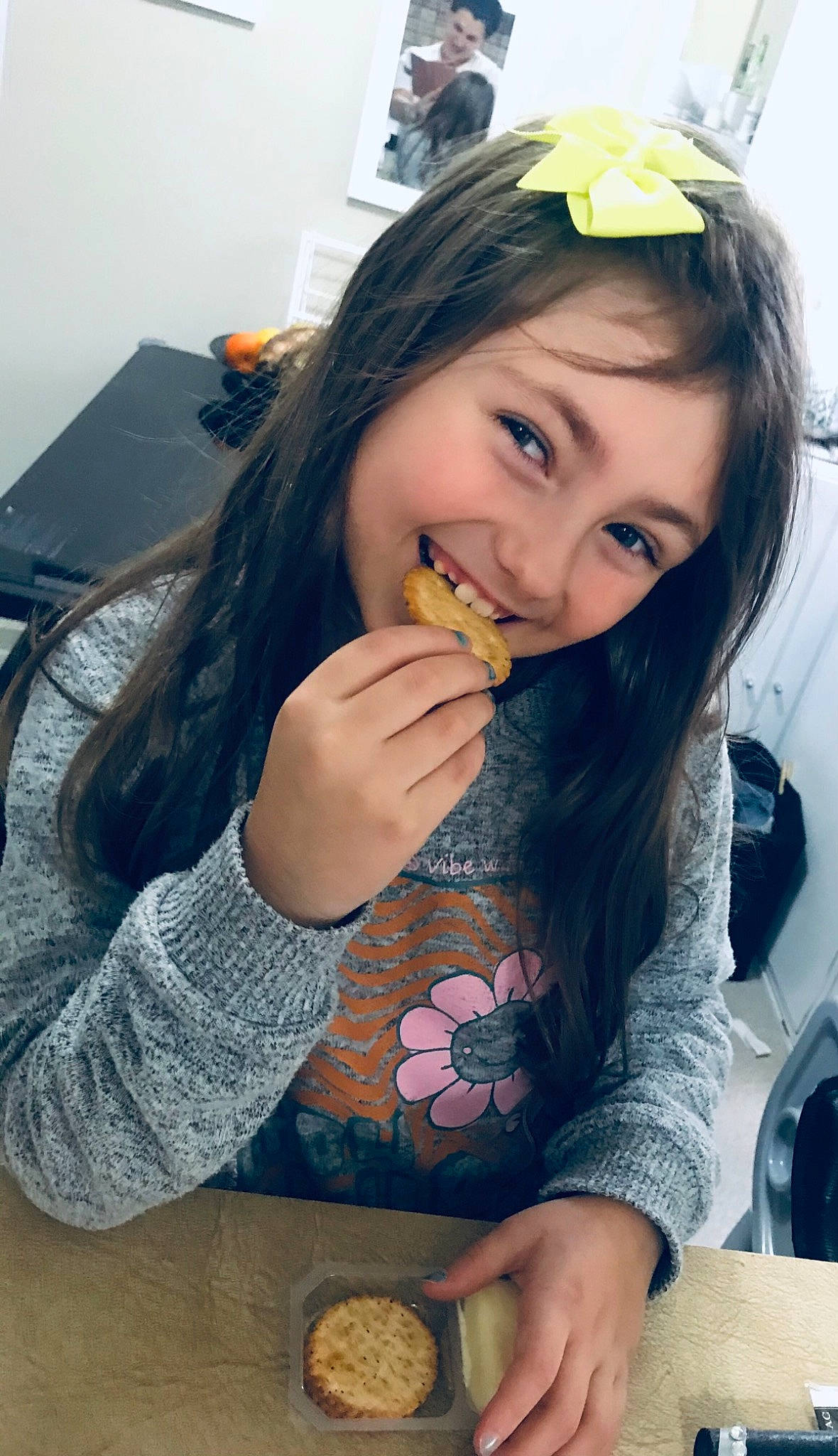 Sienna-jaide is registered to the contest to win money with this photo: brown_hair, child, comfort_food, cuisine, dish, finger, finger_food, food, food_craving, hand, happy, joy, junk_food, lip, long_hair, mouth, nail, person, sweetness, table